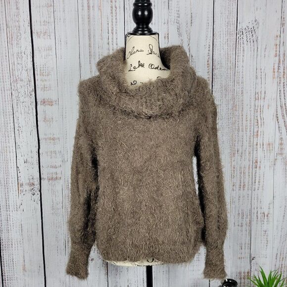 Express Women's XS Loose Fit Light Brown Soft Fur Cowl Neck Cozy Warm Sweater - Picture 2 of 8